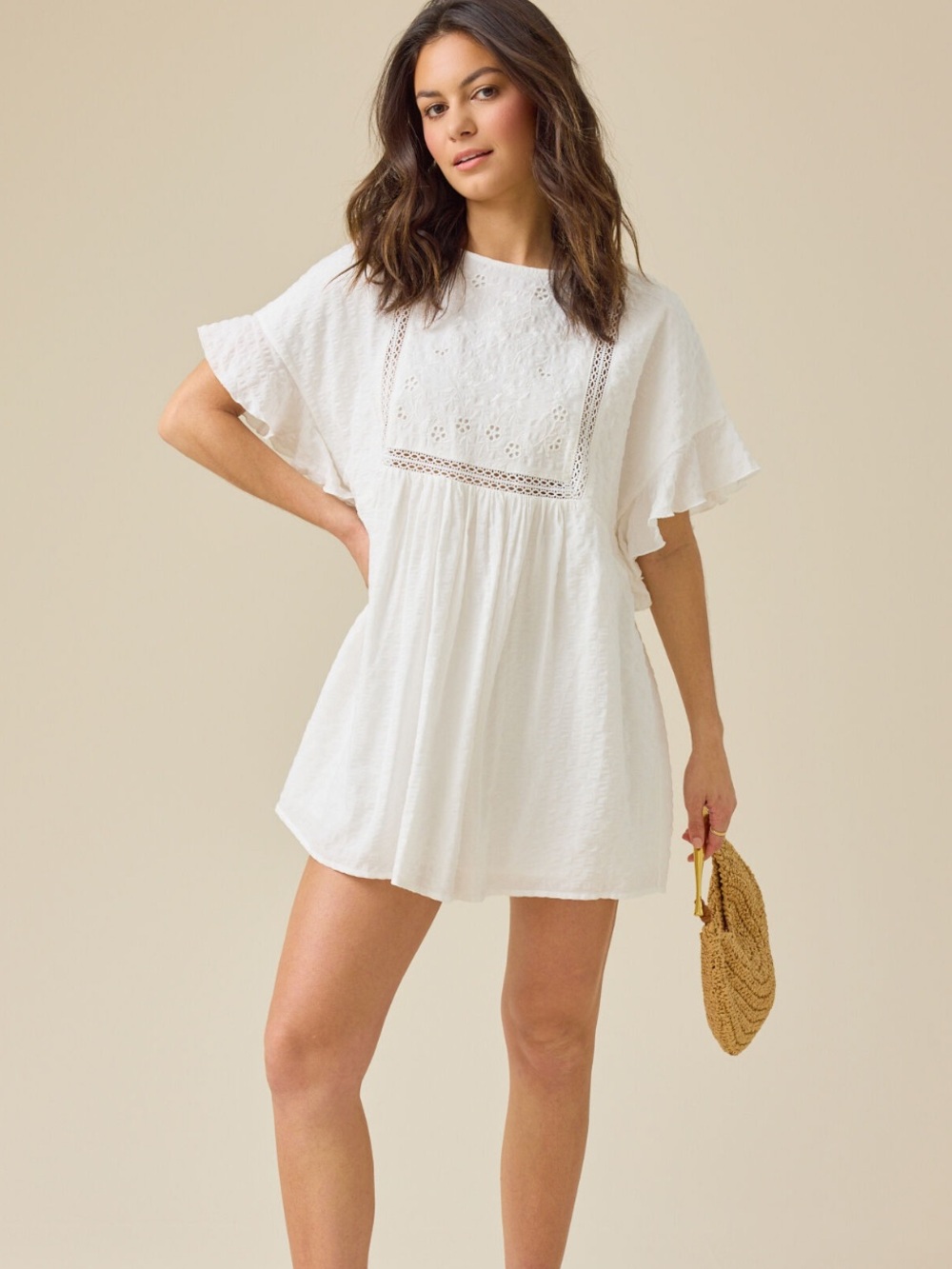 Altar'd State Cove White Lace-Trim Mini Dress size L NWT